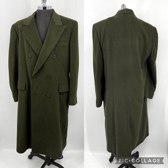 Burberry‎ 100% Cashmere Long Coat Olive Green Size 44L - Picture 1 of 13